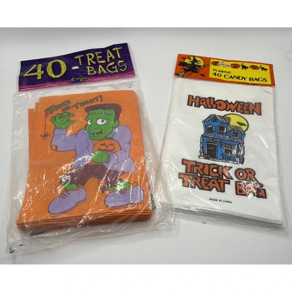 Vtg Halloween Trick or Treat bags Pumpkin Ghost 1995 80 NOS Paper & Plastic